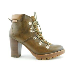 PIKOLINOS Brown / Green Leather Lace-up Block Heel Ankle Booties 37